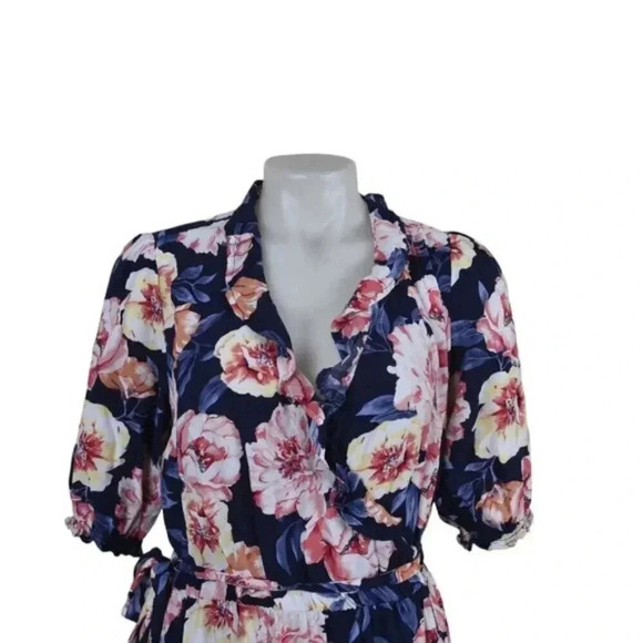 Old Navy Waist-Defined Ruffled Tie-Belt Midi Wrap Dress  Size Medium Tall - Picture 4 of 10